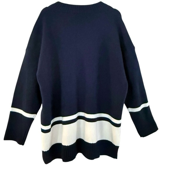 MAXMARA Nuraghe Striped V-Neck Knit Wool Sweater Navy Ivory Size M NEW - Picture 4 of 12